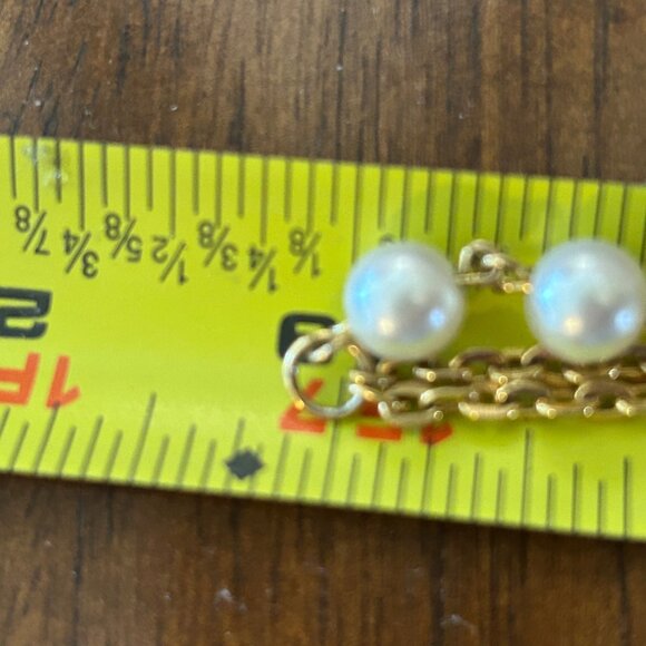 Vintage Faux Pearl Necklace Triple Strand Gold-Tone Chain Tassel Pendant 1970s - Picture 13 of 13